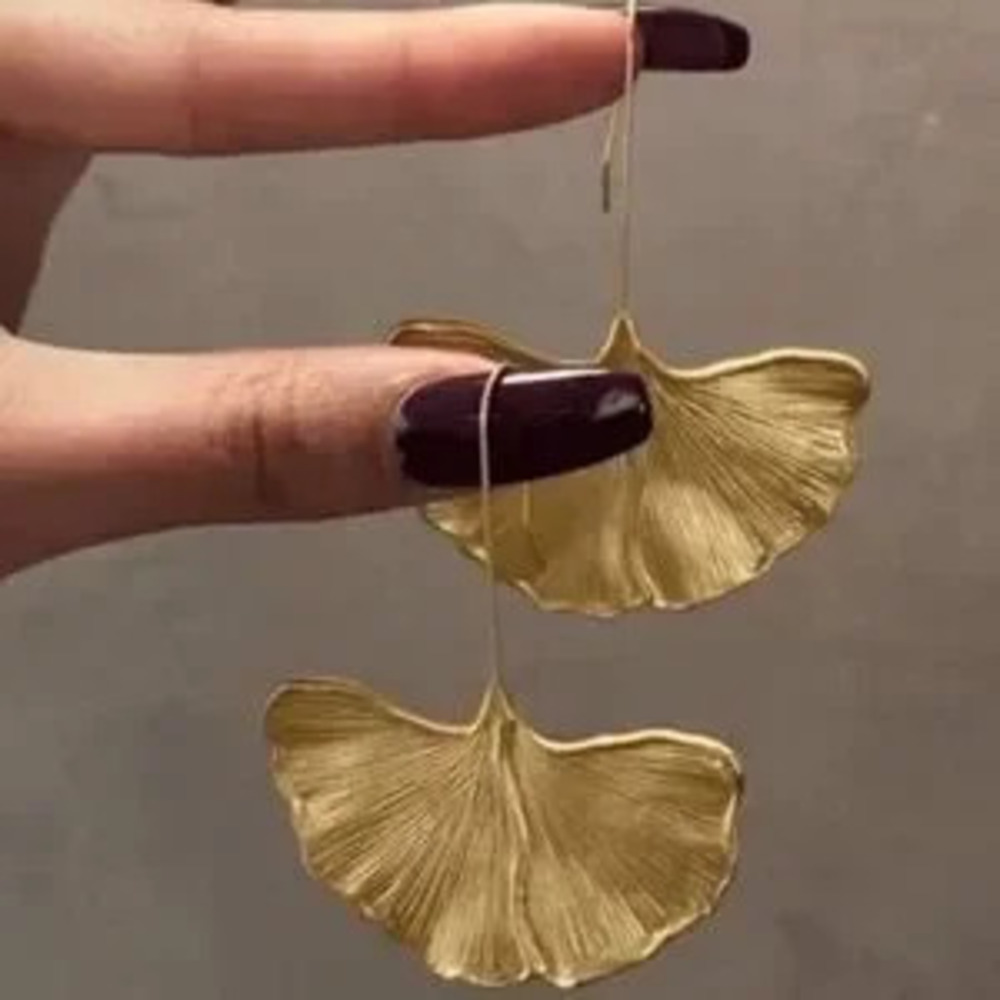 Sculptural Gold Ginko Leaf Earrings